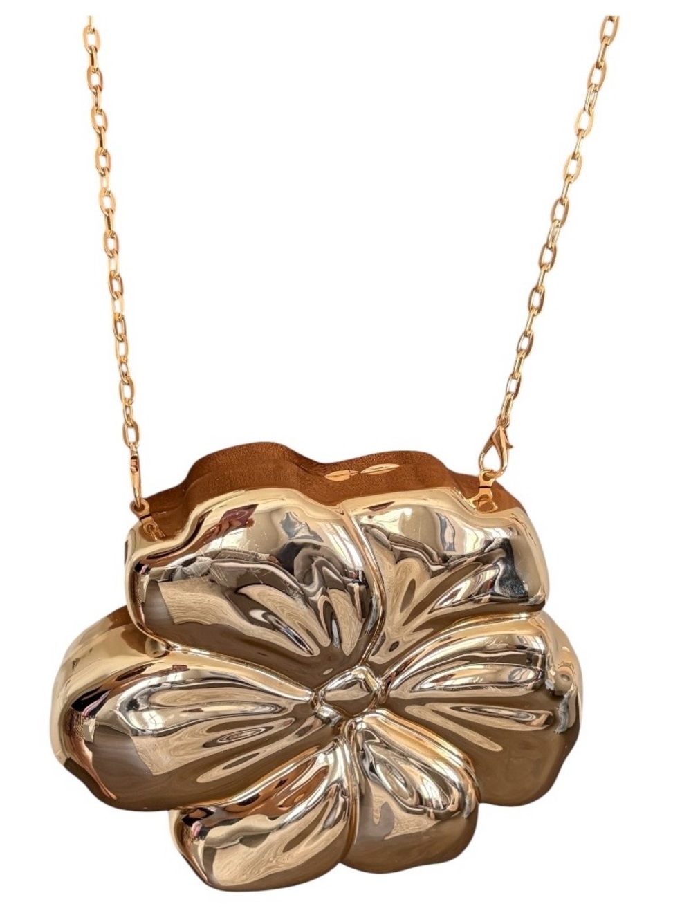 Gold Flower Minaudière Evening Bag Metallic Floral Clutch Crossbody